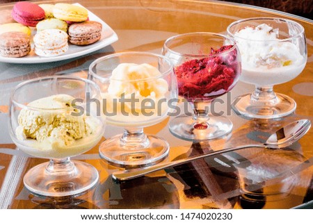Mixed ice cream in glass. four kinds of ice cream in glassware