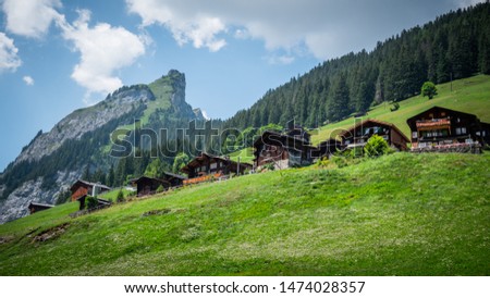 Typical wooden houses at Gimmelwald in the Swiss Alps of Switzerland - travel photography