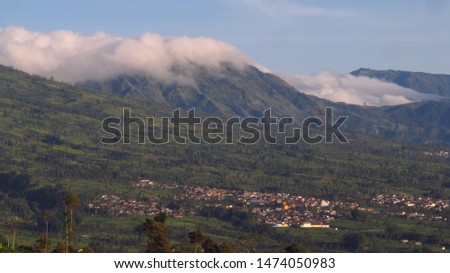 Panorama of mountain slopes and clouds on the surface of Mount Prau,  Temanggung Central Java Indonesia. 
