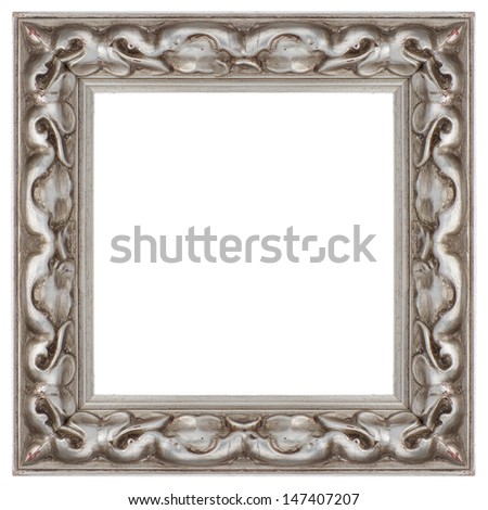 Stylish Silver Frame isolated on white background.