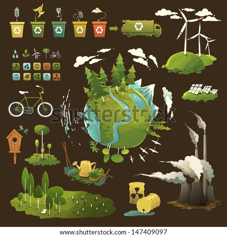 Thematic illustrations for environmental movement and environmental issues