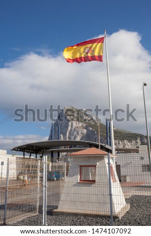 Spanish flag weaving at Gibraltar border. La Linea de la Concepción, Cadiz, Spain
