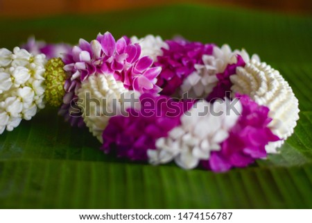 Selective focus of Thai garland or Jasmine garland is very famous in Thailand, we can use Jasmine garland for any special occasion