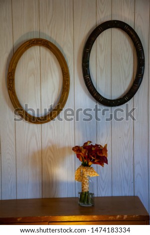 Two Oval Round Picture Frames on Wall Still life Texture Decorative