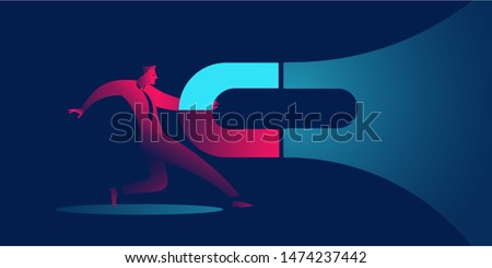 businessman with giant magnet. attracting money, investments, lead generation,magnetism business concept  Royalty-Free Stock Photo #1474237442