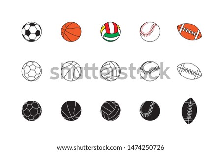 set of thin line balls icons on white background. simple vector logo art for tournament illustration and sport apps. eps 10