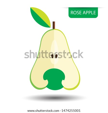 Rose apple, fruit on white background. Flat design style. vector illustration.