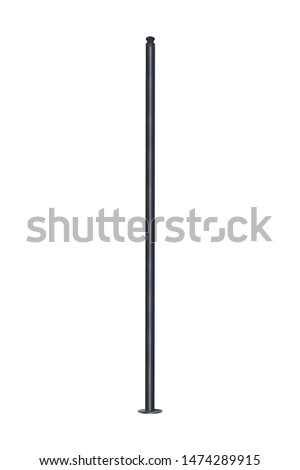 black iron street and garden lamp post on isolated white background, front view. iron pole. Royalty-Free Stock Photo #1474289915