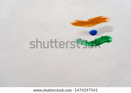 Indian tricolor flag painted on a white paper with space for text or copy