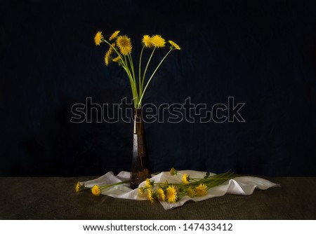 Still life with yellow dandelions