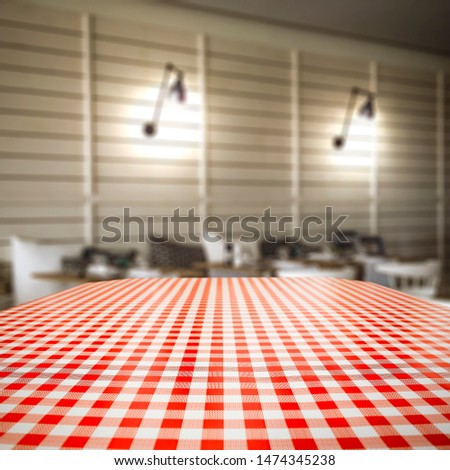 desk of free space and restaurant background 