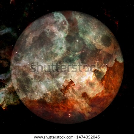 Fantastic view of moon. Solar system. Billions of galaxies in the universe. Elements of this image furnished by NASA Royalty-Free Stock Photo #1474352045