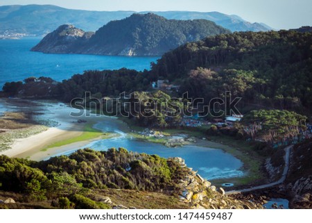 Cies Islands, National Park Maritime-Terrestrial of the Atlantic Islands of Galicia in Spain. Royalty-Free Stock Photo #1474459487
