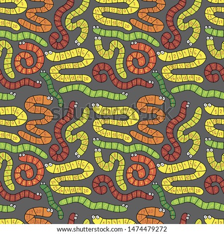 pattern cartoon worms in different positions and with numbers