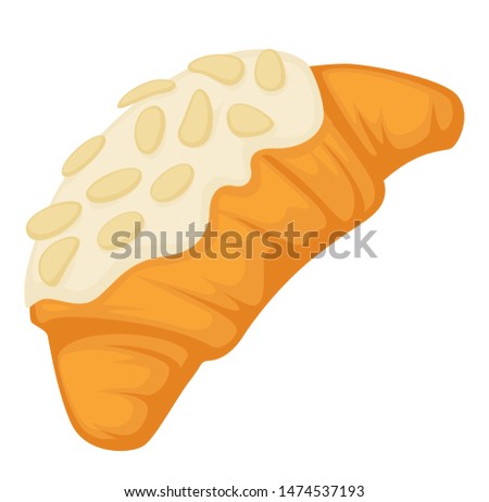 French croissant with cream and sesame seeds vector isolated baked product cuisine snacks and filling ingredients sweet made, with syrup flat style menu in eatery dessert sugary bread roll bun