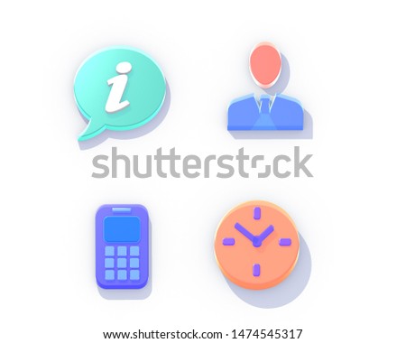 illustration of 3d isometric icons, everyday, office and work objects on white background with shadow. Seen from the front