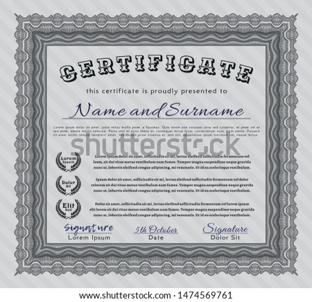 Grey Sample certificate or diploma. Money Pattern design. Detailed. With great quality guilloche pattern. 