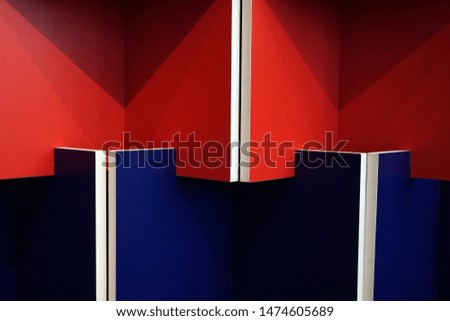 Surface Mock up template of two blank red and blue boards corner - Background texture - Copy space