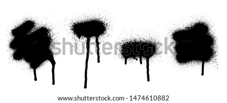 Set of graffiti spray banner. Vector spray paint shapes with smudges Royalty-Free Stock Photo #1474610882
