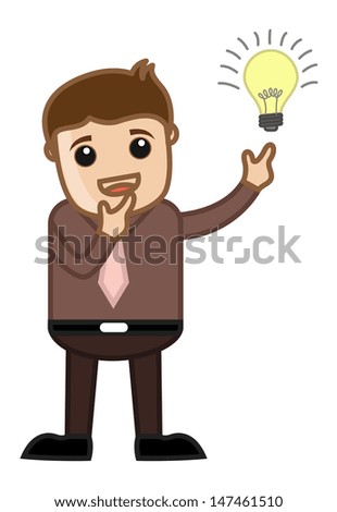 Idea Bulb Lit - Business Cartoon Character Vector