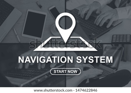 Navigation system concept illustrated by pictures on background
