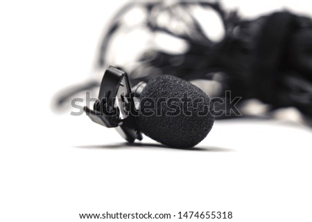 lapel microphone black isolated on white background.