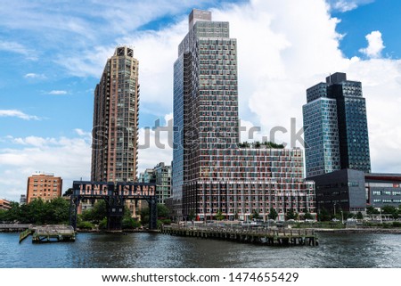 View of the skyline of modern skyscrapers of Long Island in New York City, USA