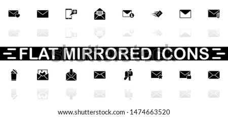Mail icons - Black symbol on white background. Simple illustration. Flat Vector Icon. Mirror Reflection Shadow. Can be used in logo, web, mobile and UI UX project.