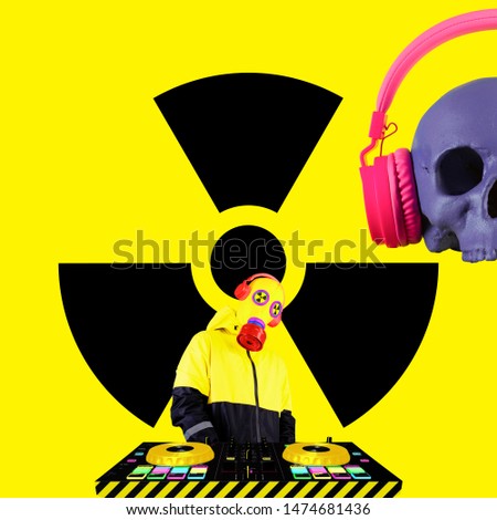 Man in gas mask DJ Mix Techno Dubstep Party Style Mix. Concept Art