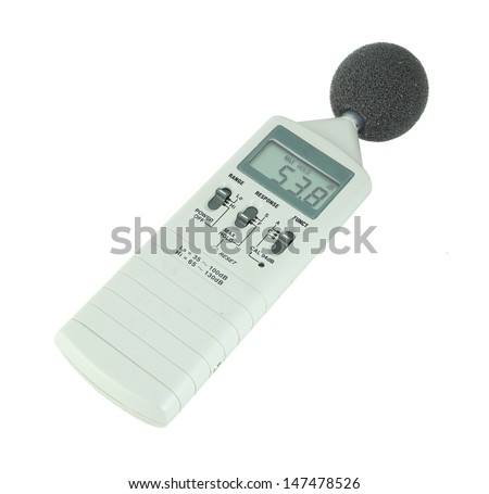 sound level meter (display show low level) on white background Royalty-Free Stock Photo #147478526