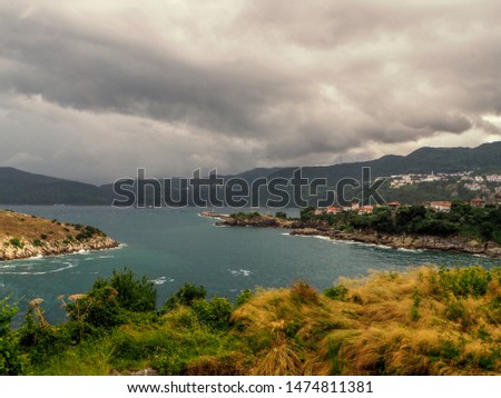 04 August 2019, View to Amasra: Amasra is a charming district of the city of Bartın. Located on the Black Sea coast is a small coastal resort in Turkey. The island that appears is Rabbit Island.