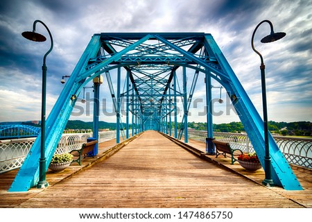 Walnut Street Bridge over the Tennessee River in Downtown Chattanooga Tennessee TN Royalty-Free Stock Photo #1474865750