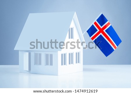 The layout of a two-storey cottage under the flag of Iceland. Real estate in Reykjavik. Accommodation in Reykjavik. Residence permit in Iceland. Moving abroad