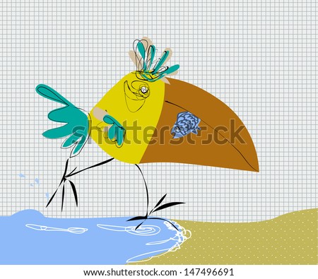 Illustration of bird catching fish.Vector