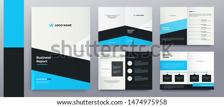 modern blue brochure pages design premium vector Royalty-Free Stock Photo #1474975958