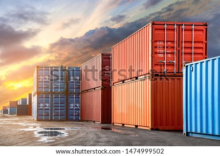 Industrial Containers box from Cargo freight ship for import export concept. Royalty-Free Stock Photo #1474999502
