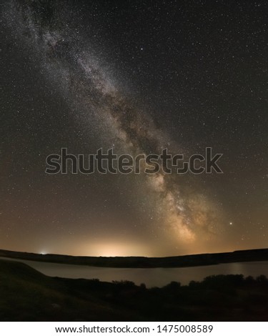 The Milky Way above Lake Diefenbaker at the Sask Landing in Saskatchewan, Canada