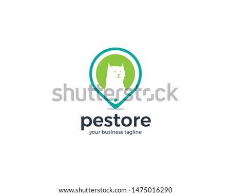 Pet store app logo design. Pet zone point symbol design, Cat location logo design. Design element vector illustration