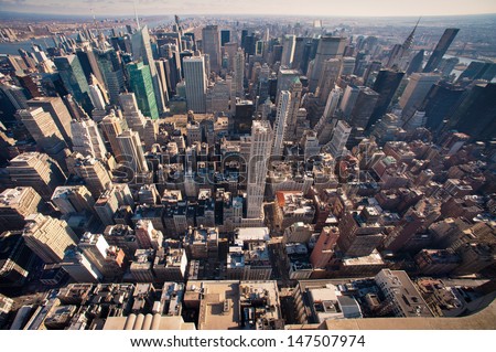 new york cityscape viewed from top of empire state building. Royalty-Free Stock Photo #147507974