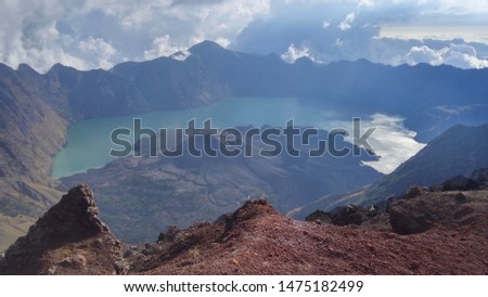 View of Segara Anak lake from the top of Mount Rinjani