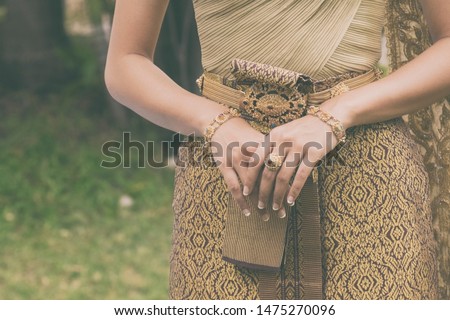 Bride in Thailand Traditional Style Dress in Stand Pose. Vintage Retro Picture Style Added.