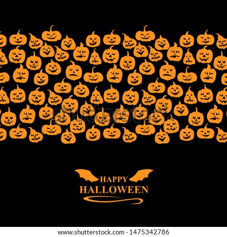 Vector illustrations of Halloween funny horror pumpkin greeting card on black background

