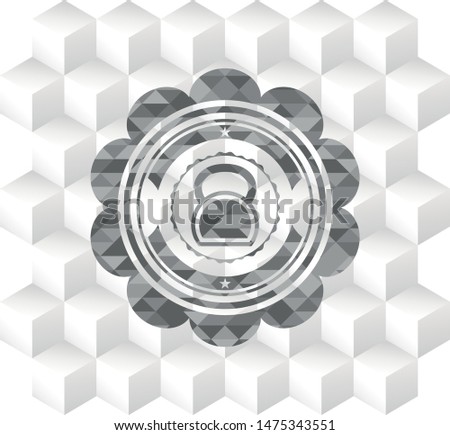 kettlebell icon inside grey icon or emblem with geometric cube white background