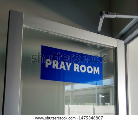 Pray room door sign, paste on glass door, made from acrylic in blue colour