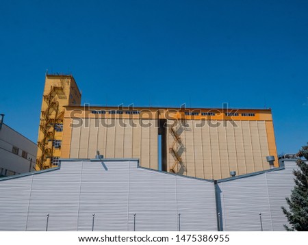 elevator building at brewery. Appearance view. Equipment for preparation of beeer