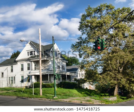 Syracuse's landmark upside down traffic light in the Tipperary Hill neighborhood of Syracuse, New York