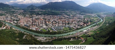 Panoramic aerial view of the city of Trento, Italy                          