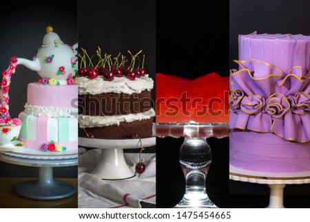 Collage from different pictures of cakes , birthday cakes