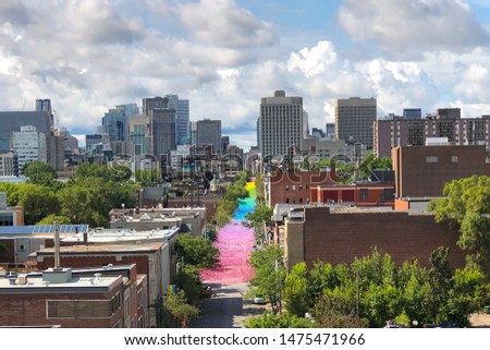 View on the Montreal gay village rainbow