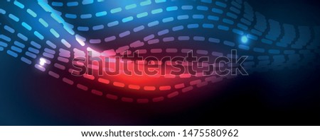 Smooth wave lines on blue neon color light background. Glowing abstract wave on dark, shiny motion, magic space light. Vector techno abstract background, blue color